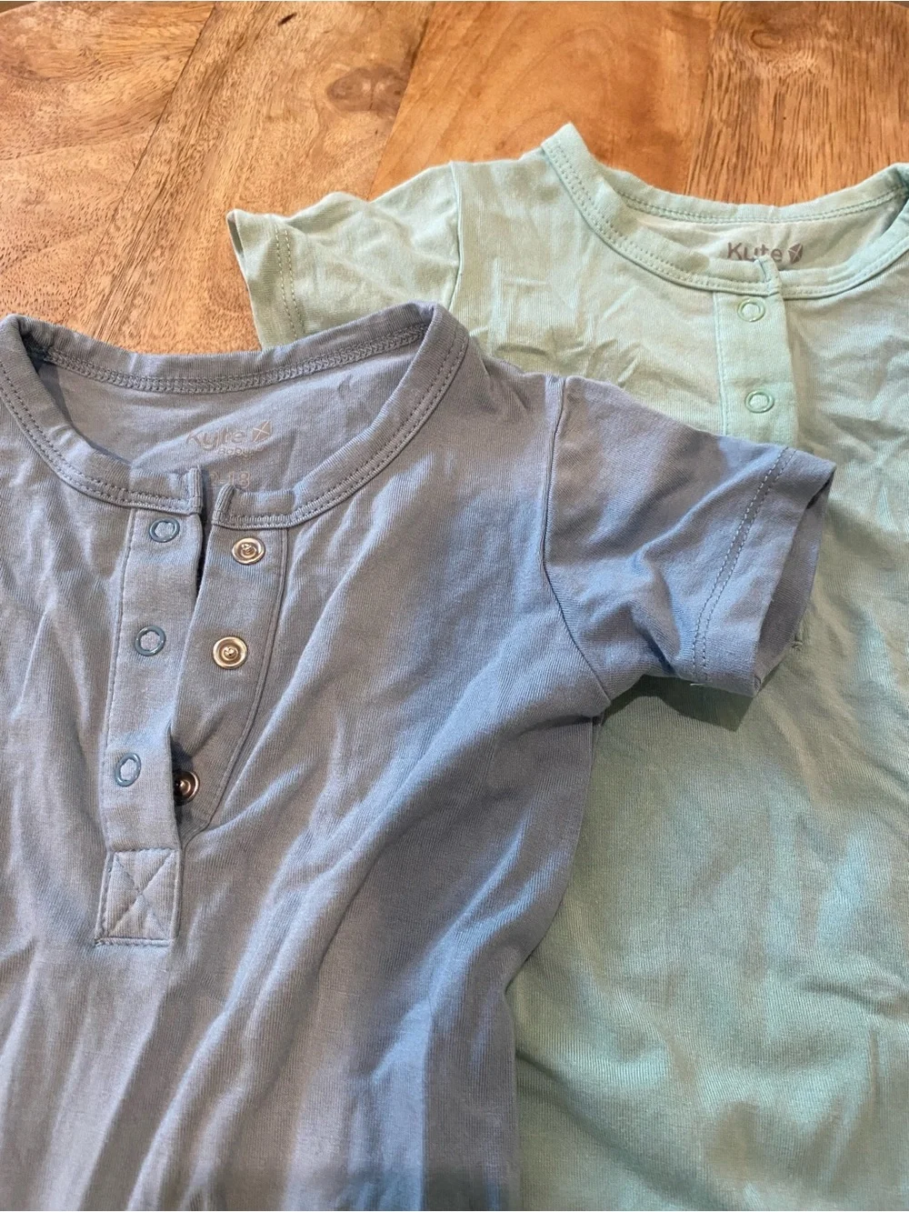 Kyte Short-Sleeve One-Piece Romper in Slate Blue and Seafoam